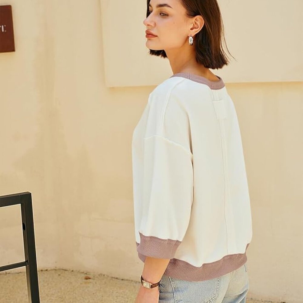 Oversized Elbow Sleeve Crewneck Sweatshirt